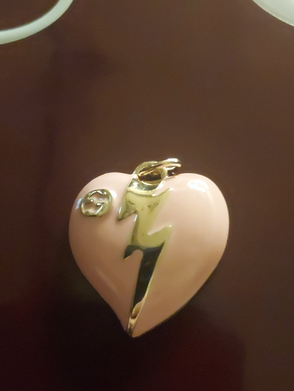 Gucci Pink Heart Pendant with Gold Lightning Accent Necklace Charm